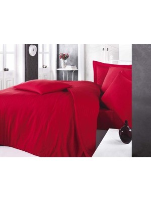 Beei Çizgili Saten Nev Takımı Çift Kişilik Kırmızı