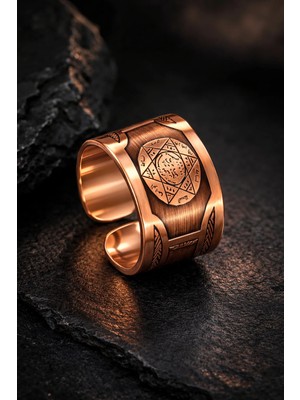 İyyaKe Erkek Kadın Bakır Yüzük Süleyman Mührü Işlemeli Desenli Bakır Yüzük