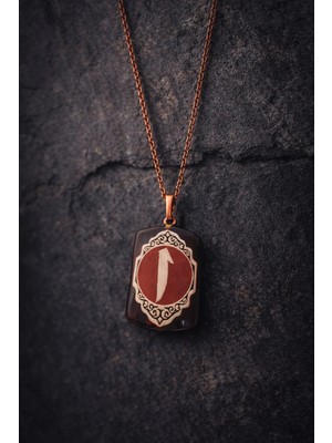 İyyaKe Erkek Kadın Kırmızı Siyah Doğal Taşlı Muska Bakır Kolye – Koruyucu Elif Tılsım Madalyon