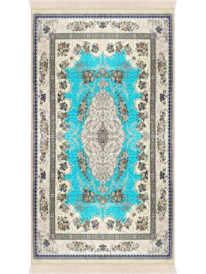 Bursa İpek Turkuaz Kadife Halı Seccade