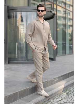 Madmext Vizon Rahat Kesim Erkek Keten Gömlek Pantolon Takım E7327