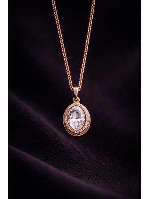 İyyaKe Kadın Bakır Kolye Doğal Beyaz Zirkon Taşlı Minimal Model Kolye