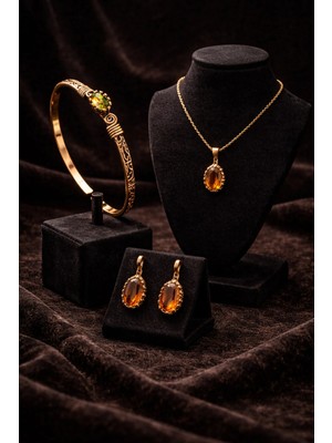 İyyaKe Kadın Bakır Bileklik Küpe Kolye Takım Set Renk Değiştiren Zultanit Taşlı Saf Bakır Set