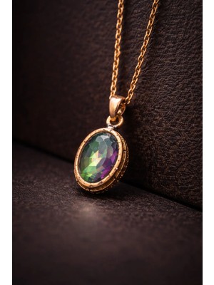 İyyaKe Kadın Bakır Kolye Doğal Mistik Topaz Taşlı Minimal Model Kolye