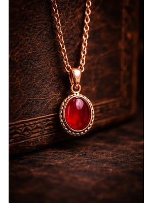 İyyaKe Kadın Bakır Kolye Doğal Kırmızı Akik Taşlı Saf Bakır Zincir