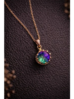 İyyaKe Kadın Doğal Mistik Topaz Taşı Yuvarlak Saf Bakır Zincir Kolye