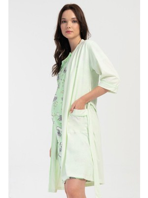 Vienetta Kadın Yeşil Hamile Lohusa Gecelik Sabahlık Takım C3T6N3504