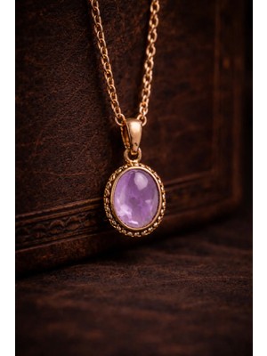 İyyaKe Kadın Bakır Kolye Doğal Ametist Akik Taşlı Saf Bakır Zincir