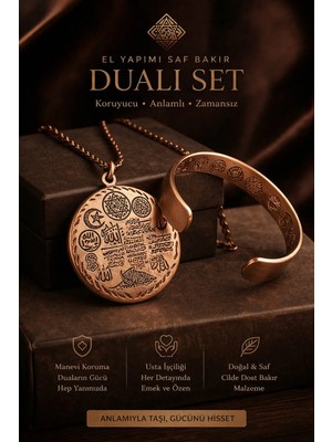 İyyaKe Dualı Saf Bakır Kolye Bileklik Set – Zırh Koruma Duası Işlemeli, El Yapımı, Ayarlanabilir