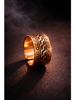 İyyaKe Erkek Saf Bakır Yüzük Üstü Deri Çizgi Desenli Ayarlanabilir Model Erkek Bakır