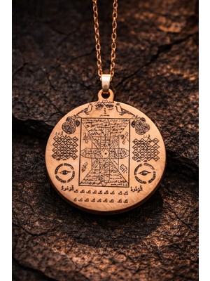 İyyaKe Mührü Belkıs Koruma Dualı Bakır Madalyon Kolye – Koruma Duası Erkek Kadın