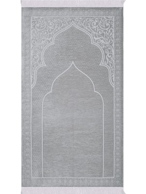 Bursa İpek Gri Düz Renk Kabartmalı Özel Dokuma Seccade