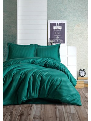 Beei Çift Kişilik Saten Nev Takımı Elegante Stripe Petrol