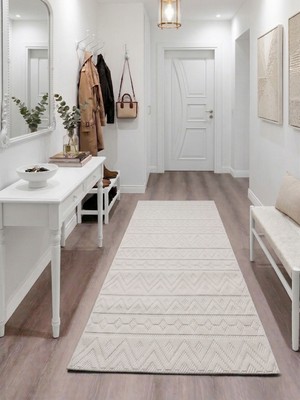 My Evilla Krem Etnik Desenli Kaymaz Taban Yıkanabilir Halı Ultra Yumuşak Su Emici Dekoratif Lüks Salon Mutfak Koridor Çocuk Odası Halısı