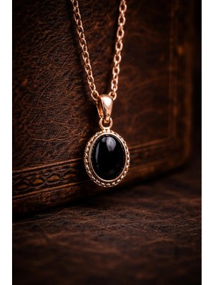 İyyaKe Kadın Bakır Kolye Doğal Oniks Taşlı Saf Bakır Zincir