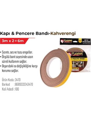 D Tipi Kapı Pencere Bandı Izolasyon 3 * 2 = 6 Metre) (Kahverengi)