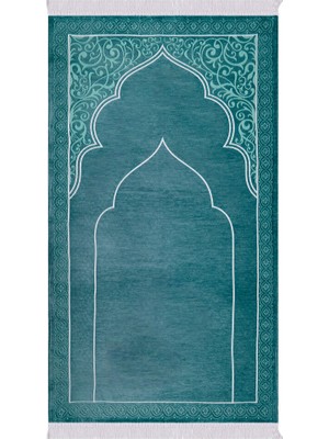 Bursa İpek Petrol Mavi Düz Renk Kabartmalı Özel Dokuma Seccade