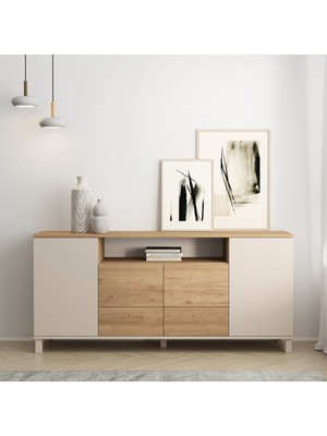 Robin Home Urban Konsol 4 Kapaklı 2 Çekmeceli Ahşap Ayaklı 180CM Kumsal-Sepet