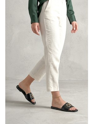 Gökhan Talay Zeritha Siyah Rugan V Toka Detaylı Kadın Terlik