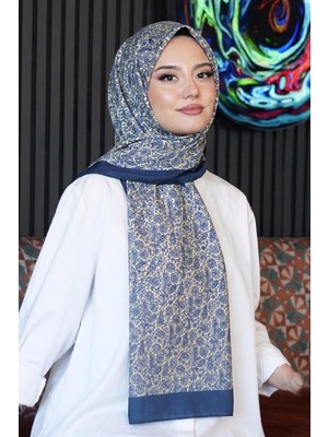 Afvente Çiçek Desen Turkuaz Soft Pamuk Şal