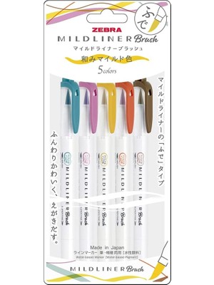 Zebra Mıldlıner Brush Pen 5c-Rc-N Set 1 Adet Su Bazlı Mürekkep Renkli Kalemler 5 Renk