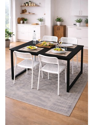 Flinder 5'li Mutfak Masa Takımı, 4 Sandalye ve 1 Masa, Yemek Odası, Bahçe Takımı, 4 Kişilik, Metal Ayaklı