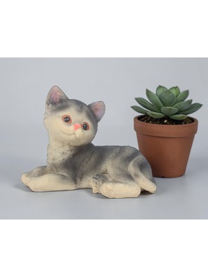 Elifeshop Lüks Kedi Biblo 13 cm Dekoratif Polyester Heykel Ev Ofis Vitrin Masa Süsü Şık Hediyelik