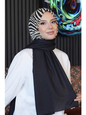 Afvente Soft Pamuk Şal Siyah - Beyaz Çizgili Desen %50 Pamuk %50 Polyester Dört Mevsim Kullanım