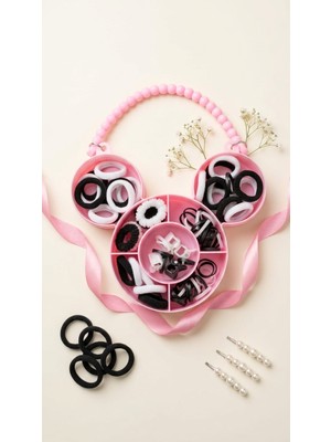 ArmoniaVital Mickey Mouse Figürlü Kız Çocuk Saç Aksesuar Seti - Kutulu Renkli Lastik Toka ve Mandal Toka Seti