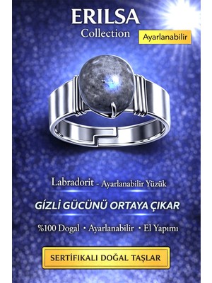 Erilsa Sertifikalı Labradorit Taşı Yüzük Doğal Taş Ayarlanabilir El Yapımı Tasarım