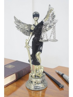 Elifeshop Lüks Polyester Themis Adalet Heykeli 20 cm Dekoratif Biblo Terazi Figür Ev Ofis Vitrin Hediyesi Şık