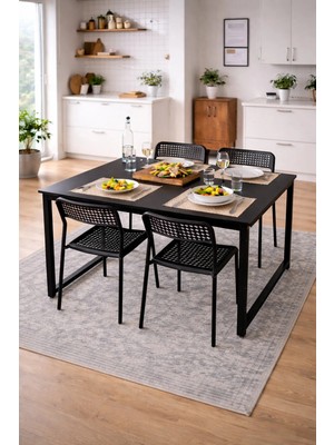 Flinder 5'li Mutfak Masa Takımı, 4 Sandalye ve 1 Masa, Yemek Odası, Bahçe Takımı, 4 Kişilik, Metal Ayaklı