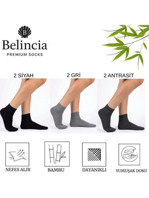 Bambu 6'lı Paket Erkek Yarım Konç Çorap/dikişsiz Koku Yapmaz