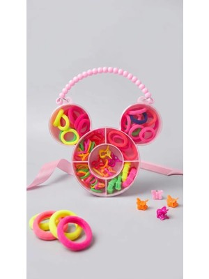 ArmoniaVital Mickey Mouse Figürlü Kız Çocuk Saç Aksesuar Seti - Kutulu Renkli Lastik Toka ve Mandal Toka Seti