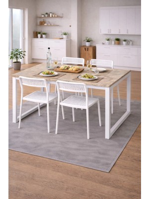 Flinder 5'li Mutfak Masa Takımı, 4 Sandalye ve 1 Masa, Yemek Odası, Bahçe Takımı, 4 Kişilik, Metal Ayaklı