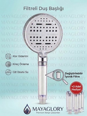 MAYAGLORY Multi 6 Fonksiyonlu Filtreli Duş Başlığı Yüksek Basınçlı Su Tasarruflu ve Kireç Önleyici El Duşu,
