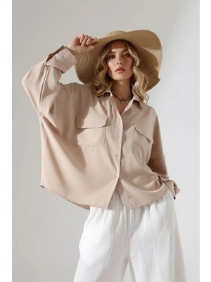 Oversize Maroken Gömlek – Kapaklı Cepli Bol Kalıp