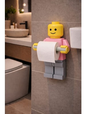 Modu3D Yapışkanlı Tuvalet Kağıdı Tutucu Tuvalet Kağıtlığı - Büyük Boy -Lego Adam Tuvalet Kağıdı Tutucur Figür Kutu
