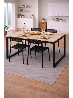 Flinder 5'li Mutfak Masa Takımı, 4 Sandalye ve 1 Masa, Yemek Odası, Bahçe Takımı, 4 Kişilik, Metal Ayaklı