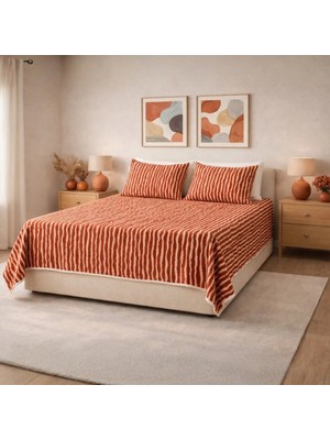 Luna Bueno Fransea Luna Çift Kişilik Yatak Örtüsü 3 Parça - Kiremit