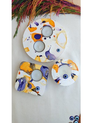Fancyagnes El Yapımı Taş Tozu Mumluk 3lü Set