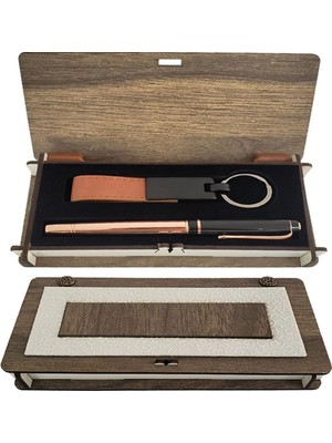 Skygo Krm Ahşap Kutulu Bakır Kalem Anahtarlık Set Krm