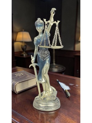 Elifeshop Lüks Polyester Themis Adalet Heykeli 25 cm Dekoratif Biblo Terazi Figür Ev Ofis Vitrin Hediyesi Şık