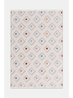 Artloop Oasis Beyaz/turuncu,mavi Robot Süpürgeye Uyumlu Kolay Temizlenebilir Halı Oturma Odası, Koridor, Yatak Odası Halısı Rp 38