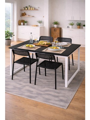 Flinder 5'li Mutfak Masa Takımı, 4 Sandalye ve 1 Masa, Yemek Odası, Bahçe Takımı, 4 Kişilik, Metal Ayaklı