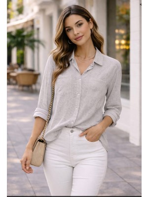 Noa Noa Kadın Çift Cep Detaylı Çizgili Gömlek