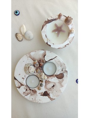 Fancyagnes El Yapımı Taş Tozu Mumluk ve Mum 2li Set