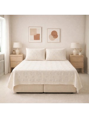 Luna Bueno Fransea Lara Çift Kişilik Yatak Örtüsü 3 Parça - Krem