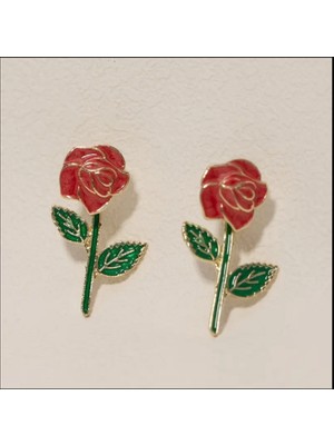 Trendy Chic Kırmızı Gül Şeklinde Küpe