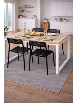 Flinder 5'li Mutfak Masa Takımı, 4 Sandalye ve 1 Masa, Yemek Odası, Bahçe Takımı, 4 Kişilik, Metal Ayaklı